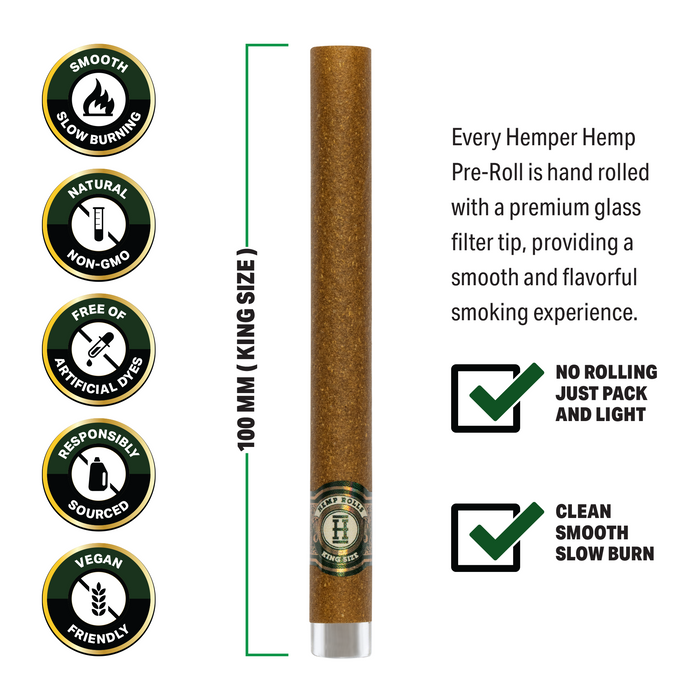 Pre-Rolled King Size Glass Tipped Hemp Rolls - 2PK