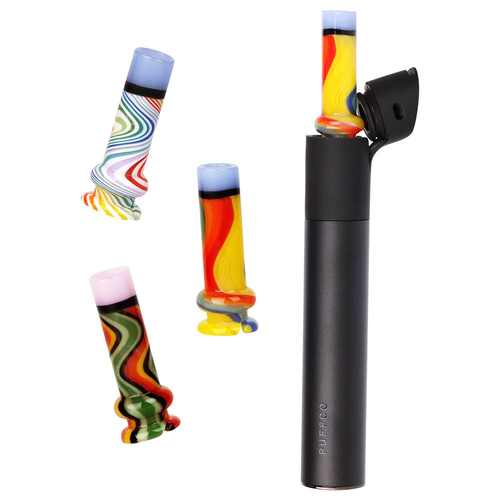 Pulsar Candy Stripe Glass Mouthpiece Attachment For Puffco Pivot W/ Display Stand - Colors Vary