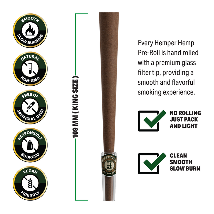 Pre-Rolled King Size Glass Tipped Hemp Cones - 2PK